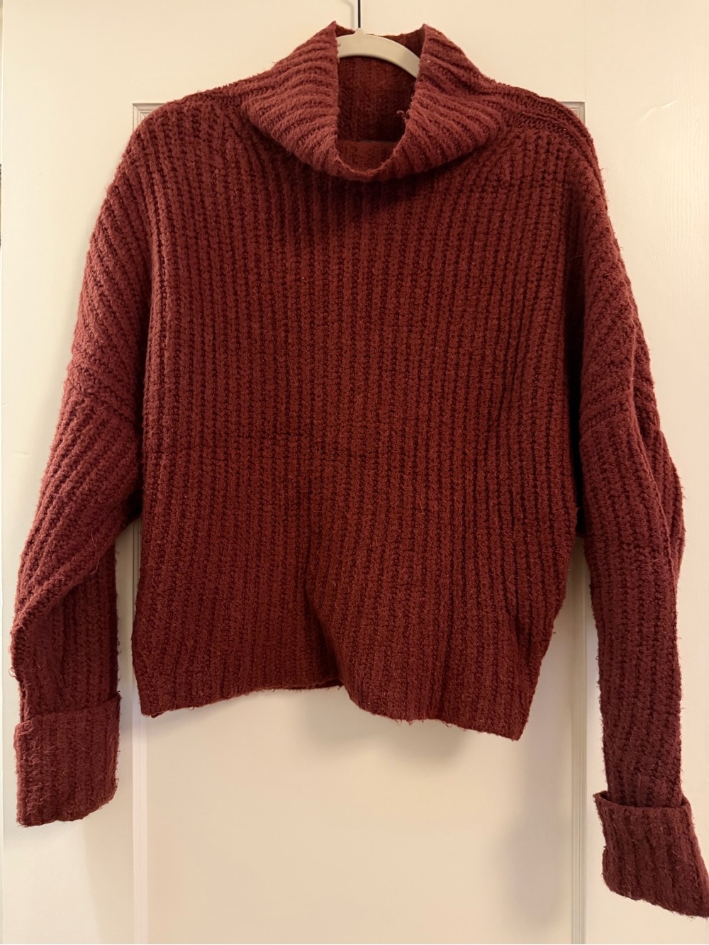 Maeve Ribbed Cowl Neck Sweater in Brick Red
